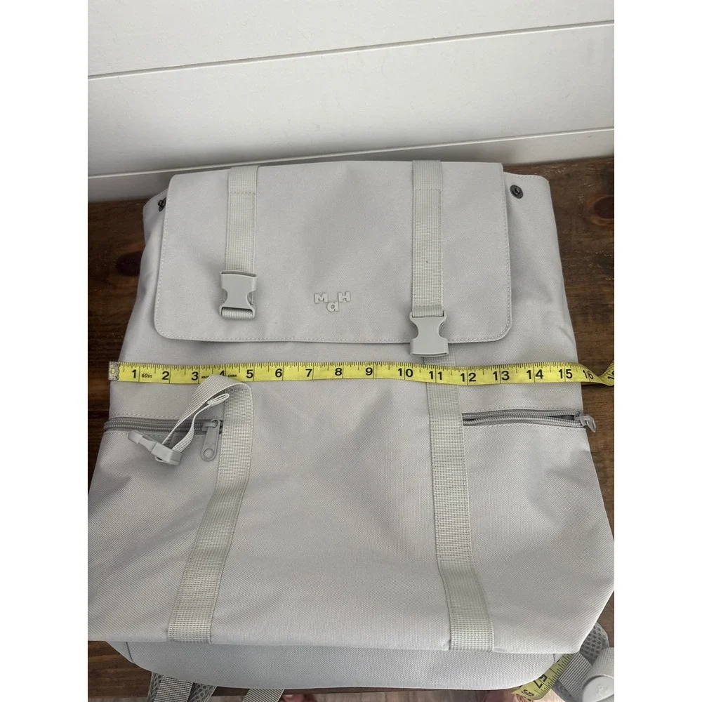 M.H.a Gray Canvas Laptop Backpack Minimalist Commuter Bag with Buckle Flap